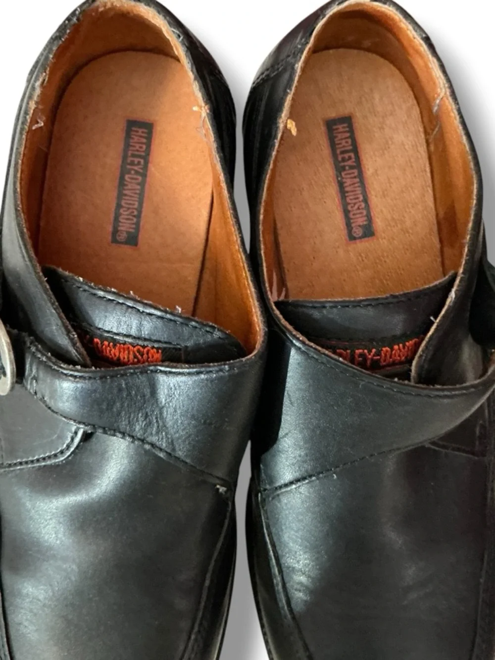 Harley-Davidson Black Leather Buckle Platform Slip-Ons
